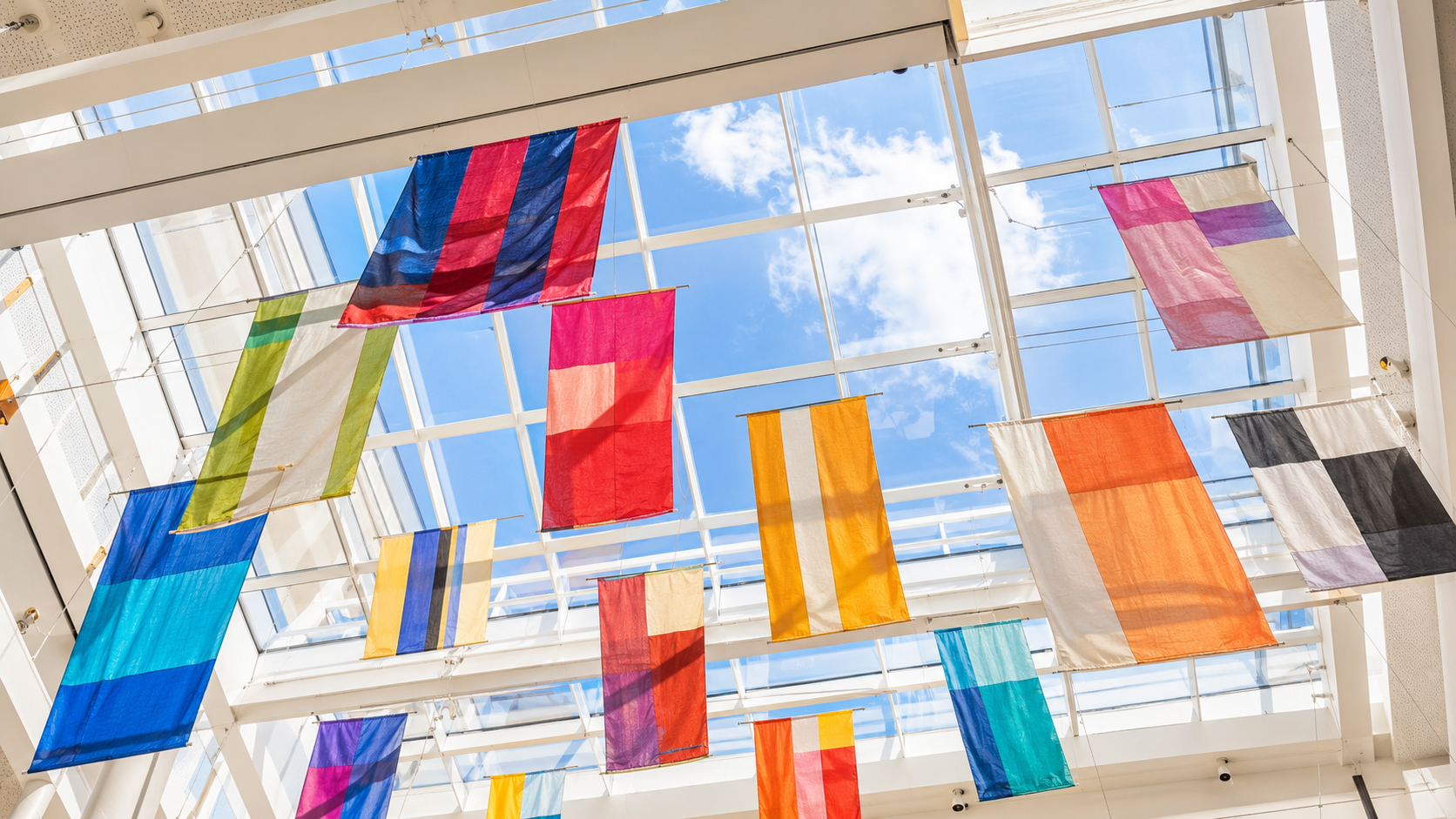 Colorful fabric and light inside a public building